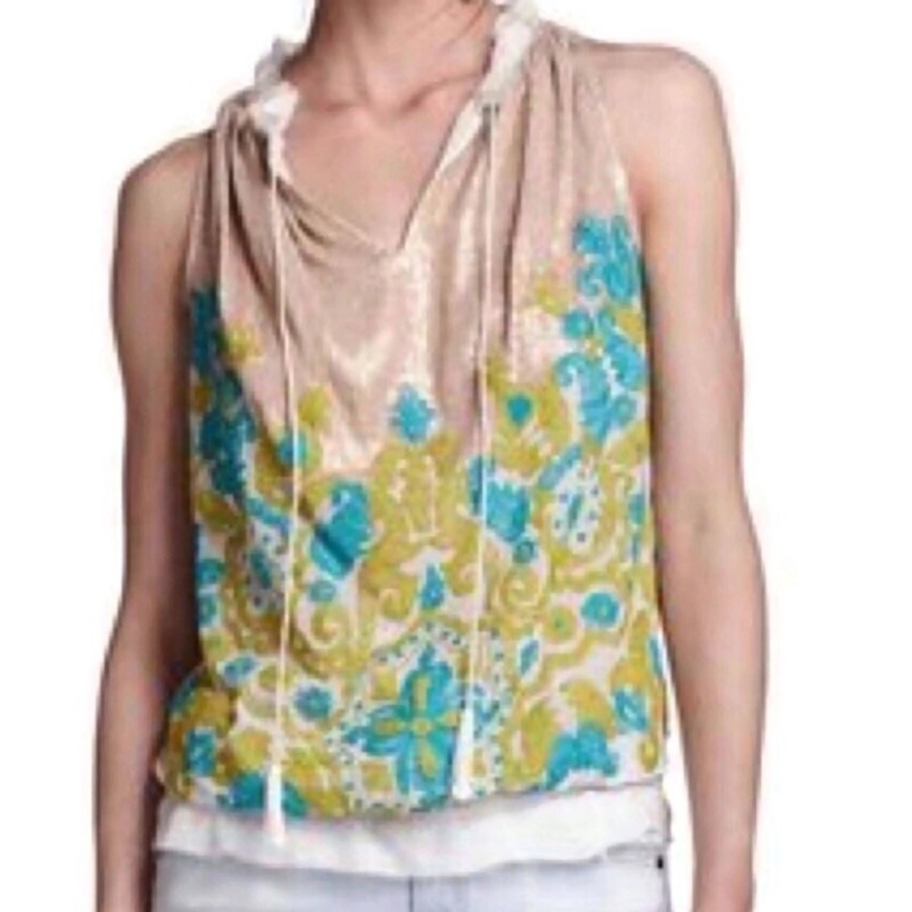 Anthropologie Namrata XS Joshipura Sequin Floral Sleeveless Tank Ruffle Fringe